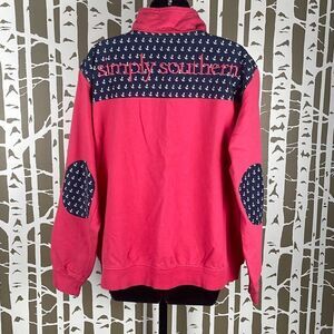 Simply Southern Anchor Print Zip Neck Sweatshirt L
